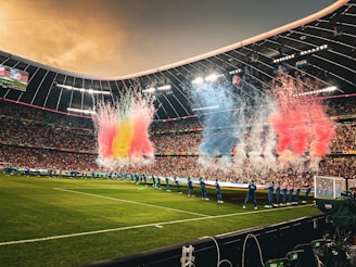 A stadium filled with lots of people watching a soccer game