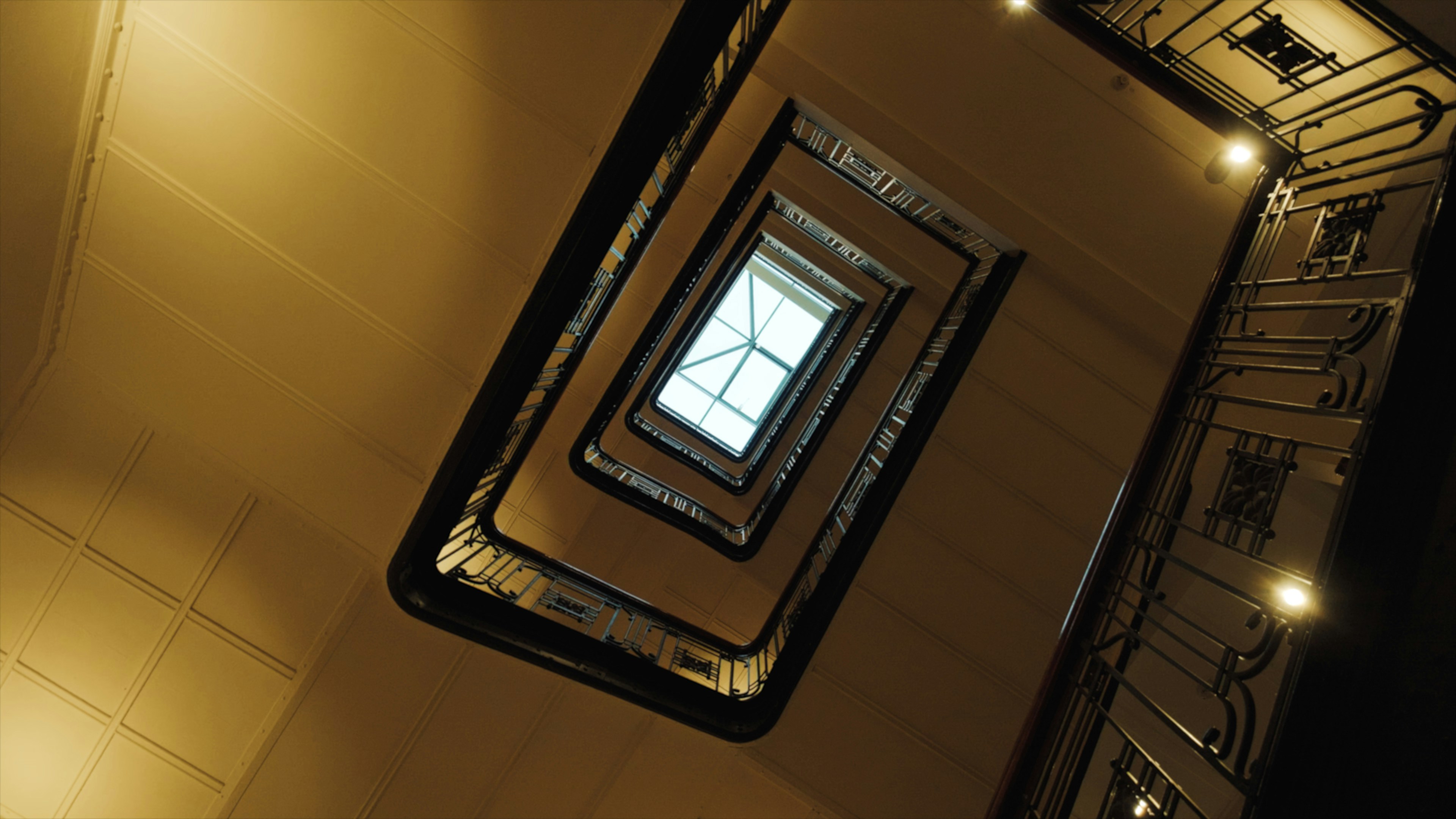 A view of a stairwell from above looking down
