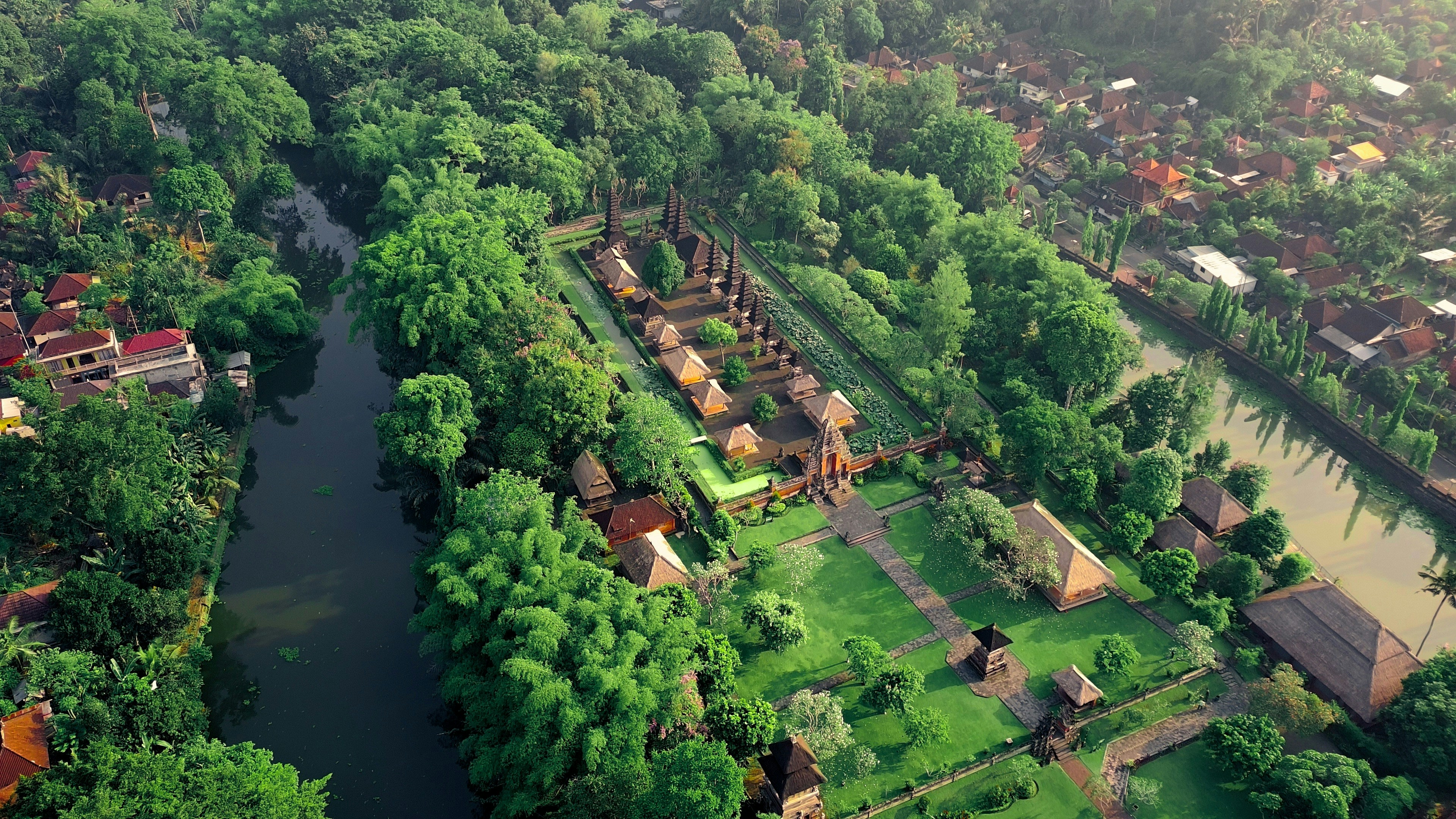 A river running through a lush green forest