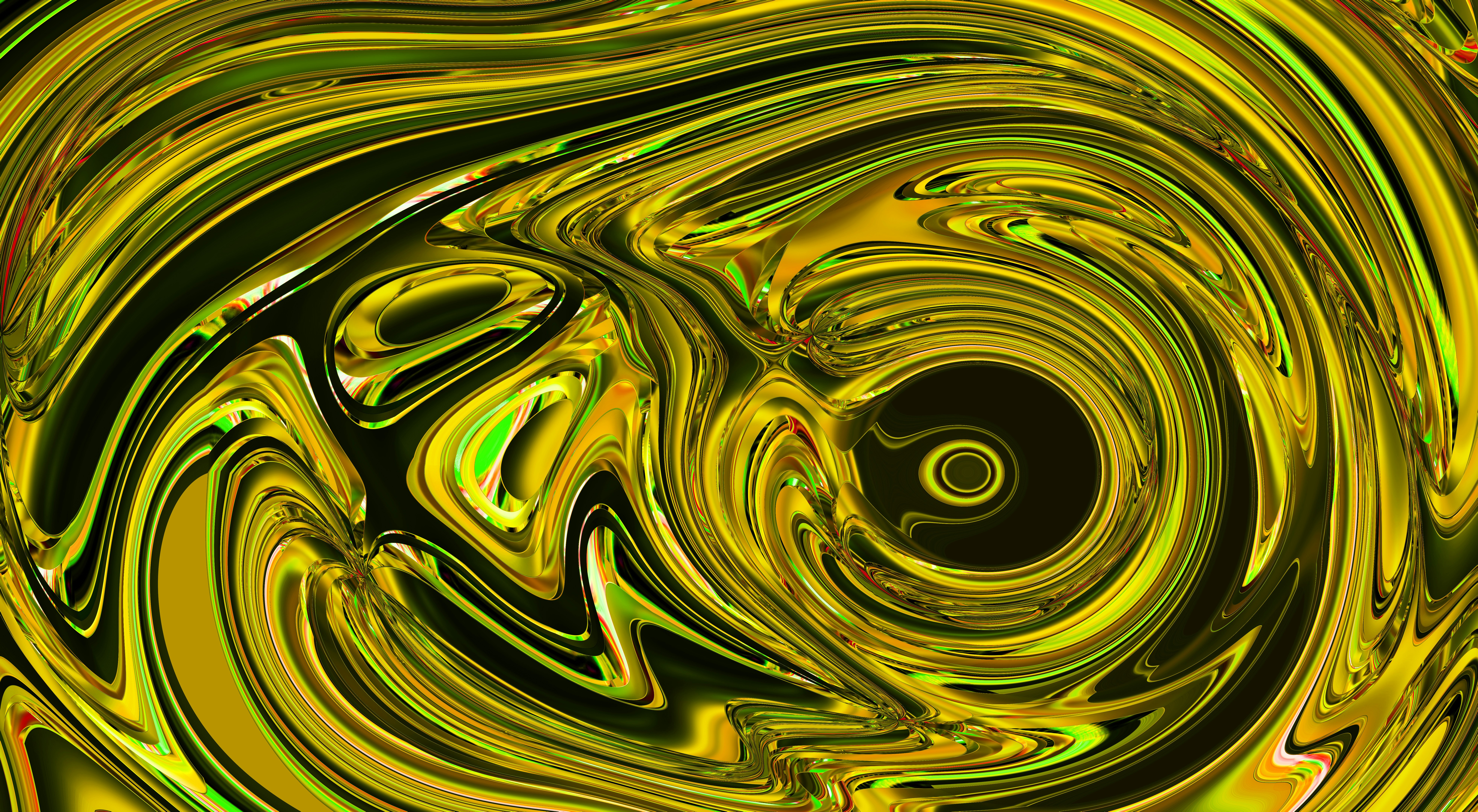 An abstract picture of a spiral design in yellow and green