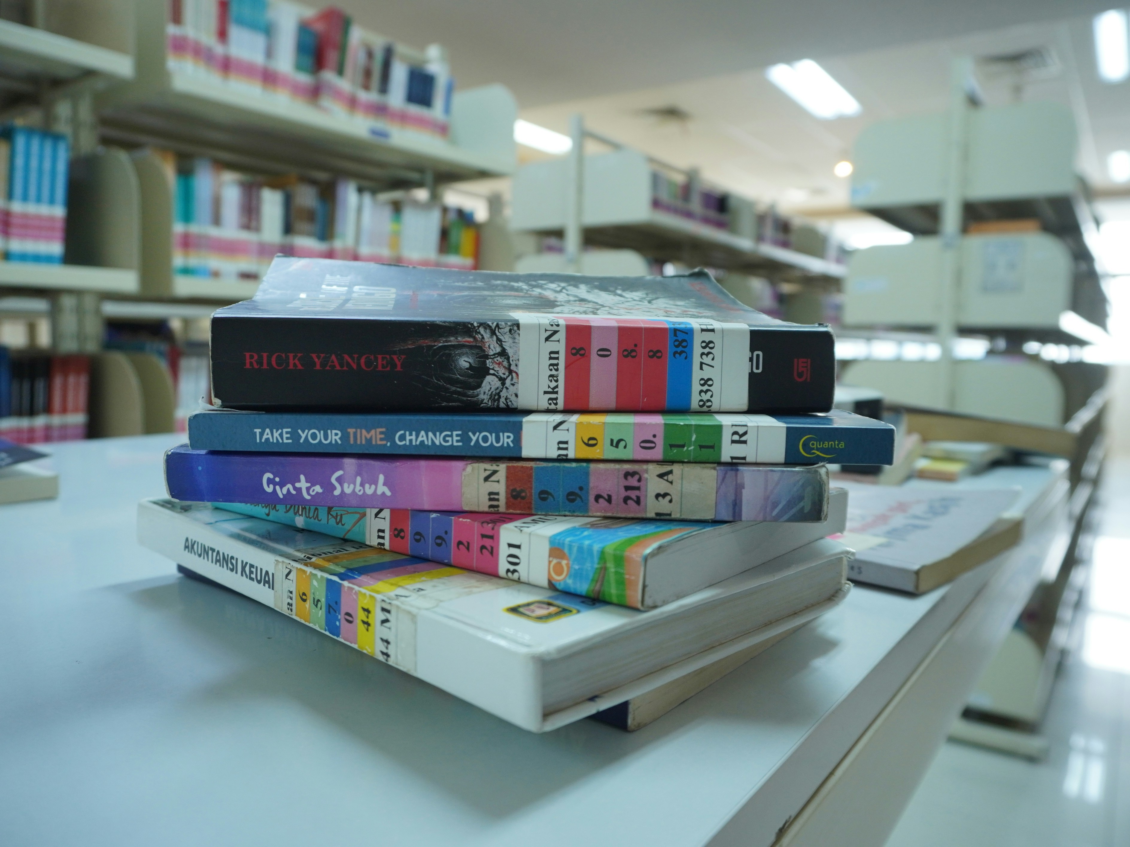 Stack Of Book On Table At Indonesia National Library