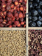 A bunch of different types of fruits and nuts