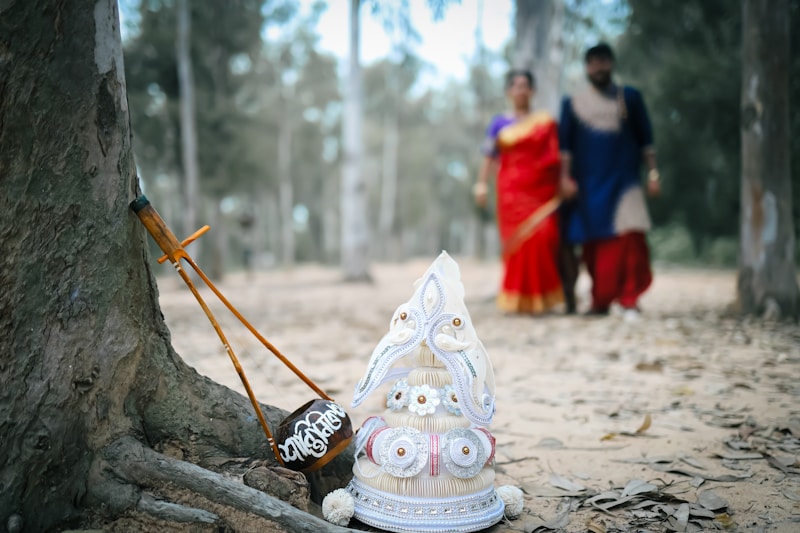 Couple strolling with small tree