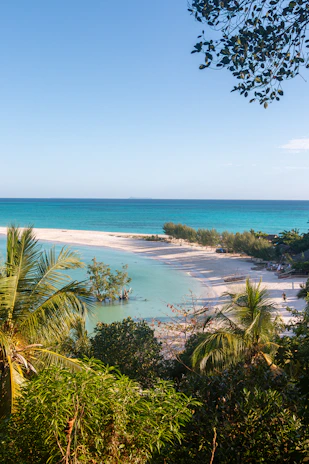 A view of a tropical beach from a hill