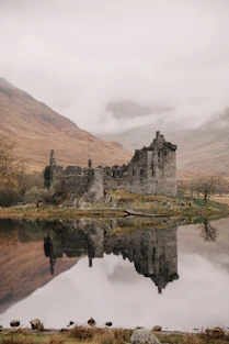 A castle sitting in the middle of a lake