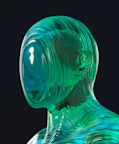 A glass sculpture of a woman's head and shoulders