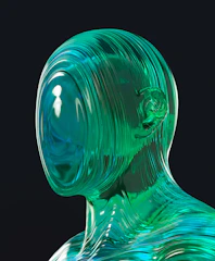 A glass sculpture of a woman's head and shoulders