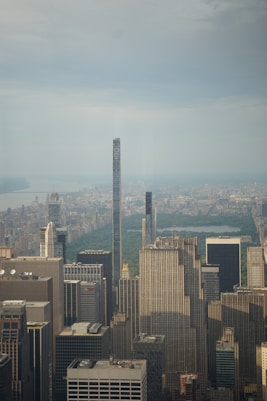 A view of a city from the top of a building