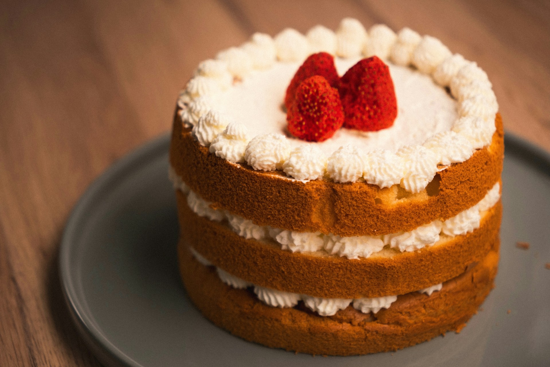 A close up of a cake on a plate on a table