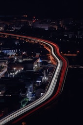 An aerial view of a city at night