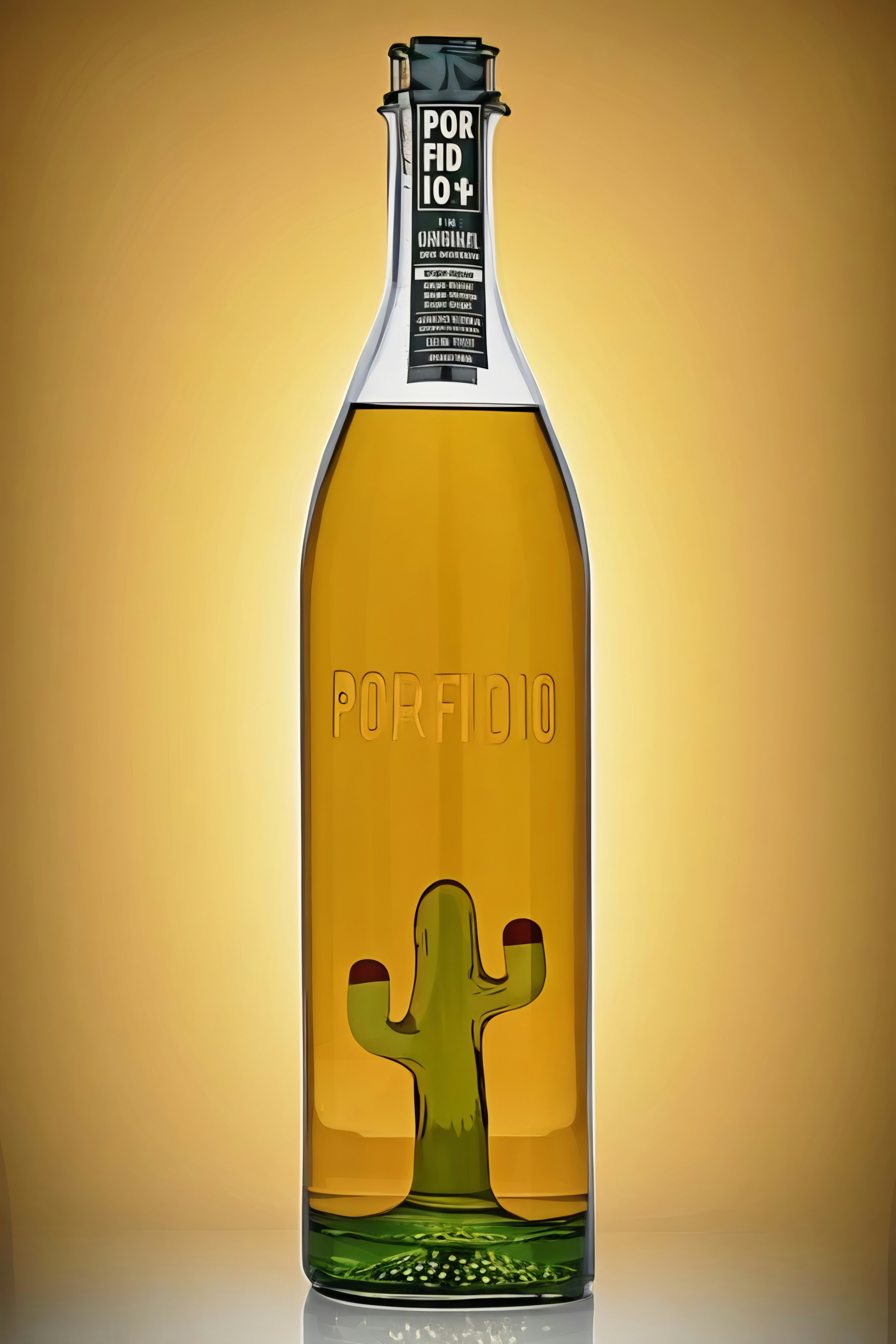 Eine Flasche Alkohol mit dem Bild eines Kaktus darauf
