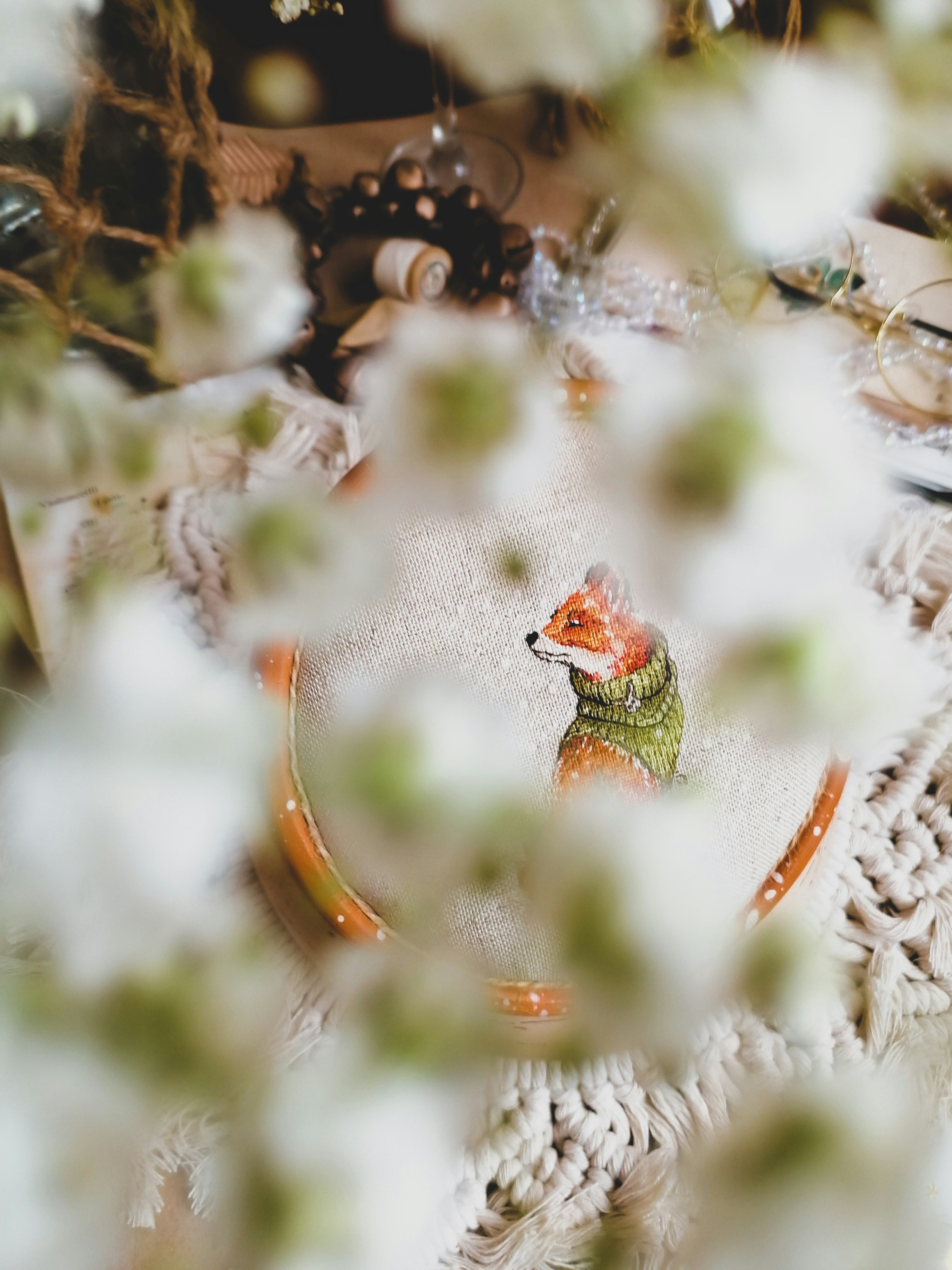A close up of a plate with a fox on it