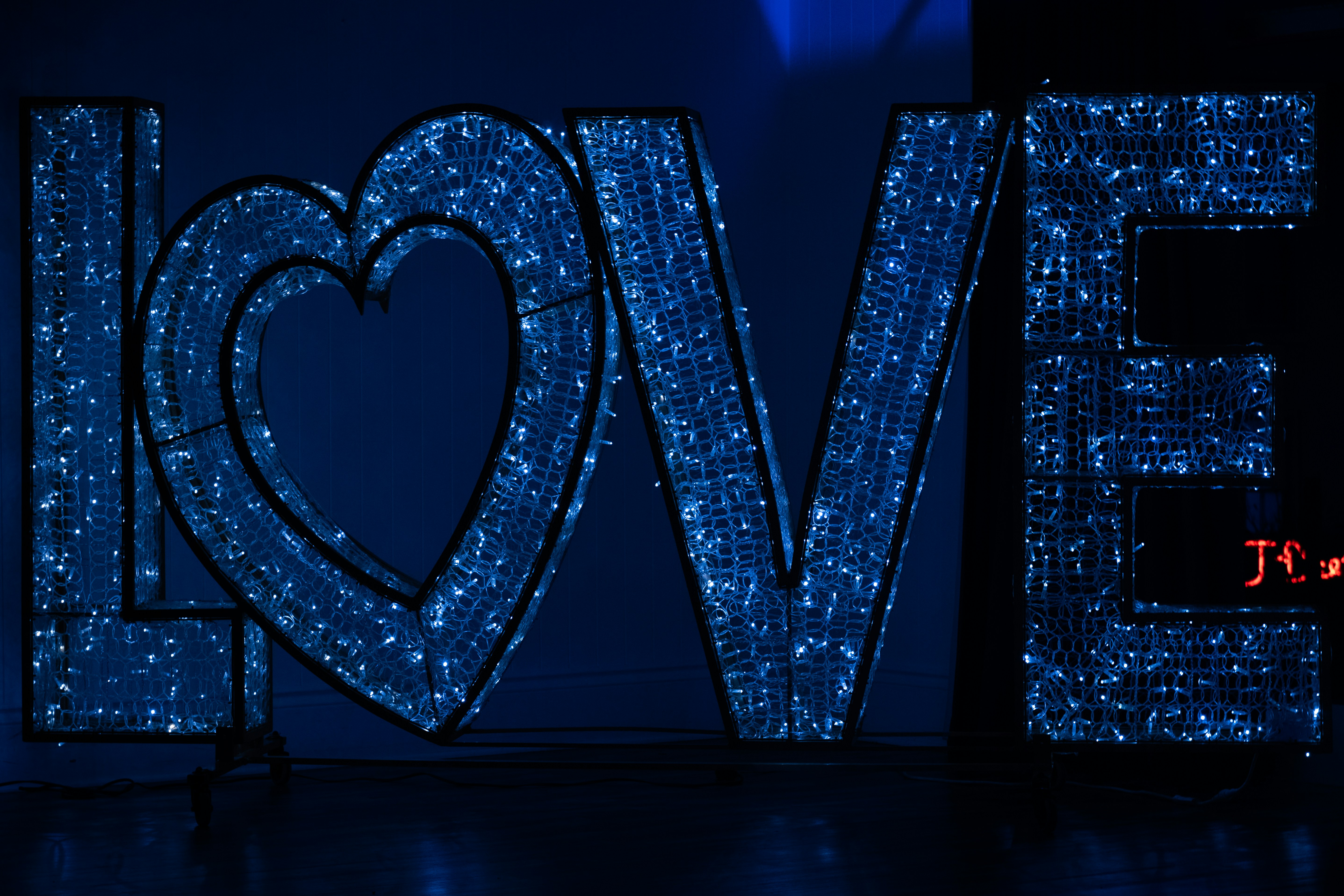 Neon love sign at night