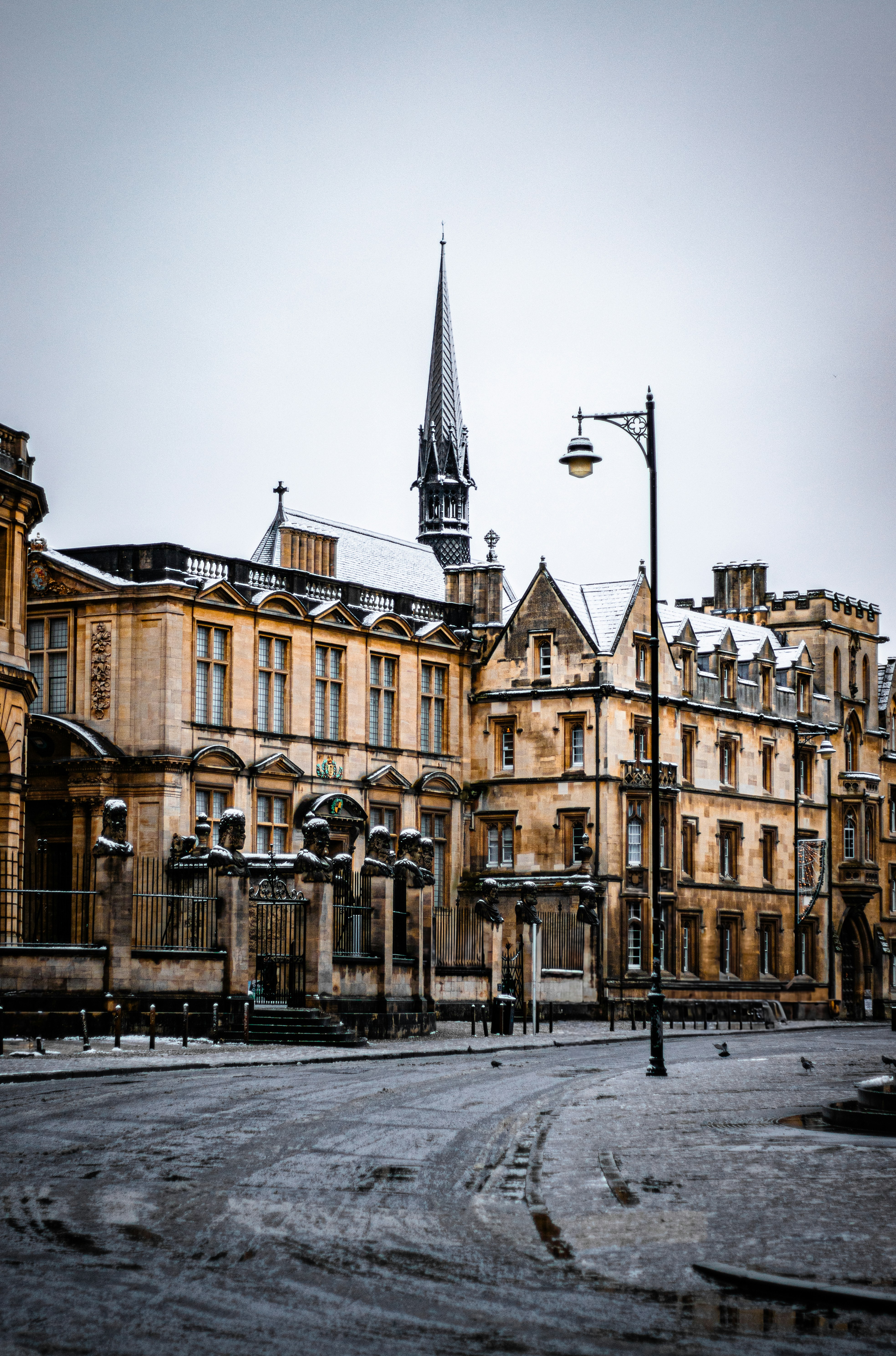 A large building with a steeple on top of it