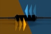 A black screw with a yellow and blue background