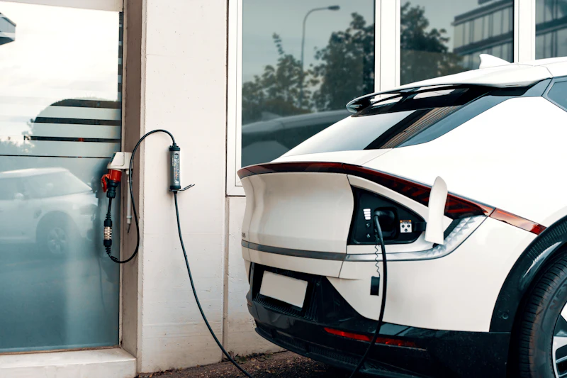 An electric car in a home garage