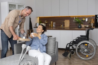 A man and a woman in a living room