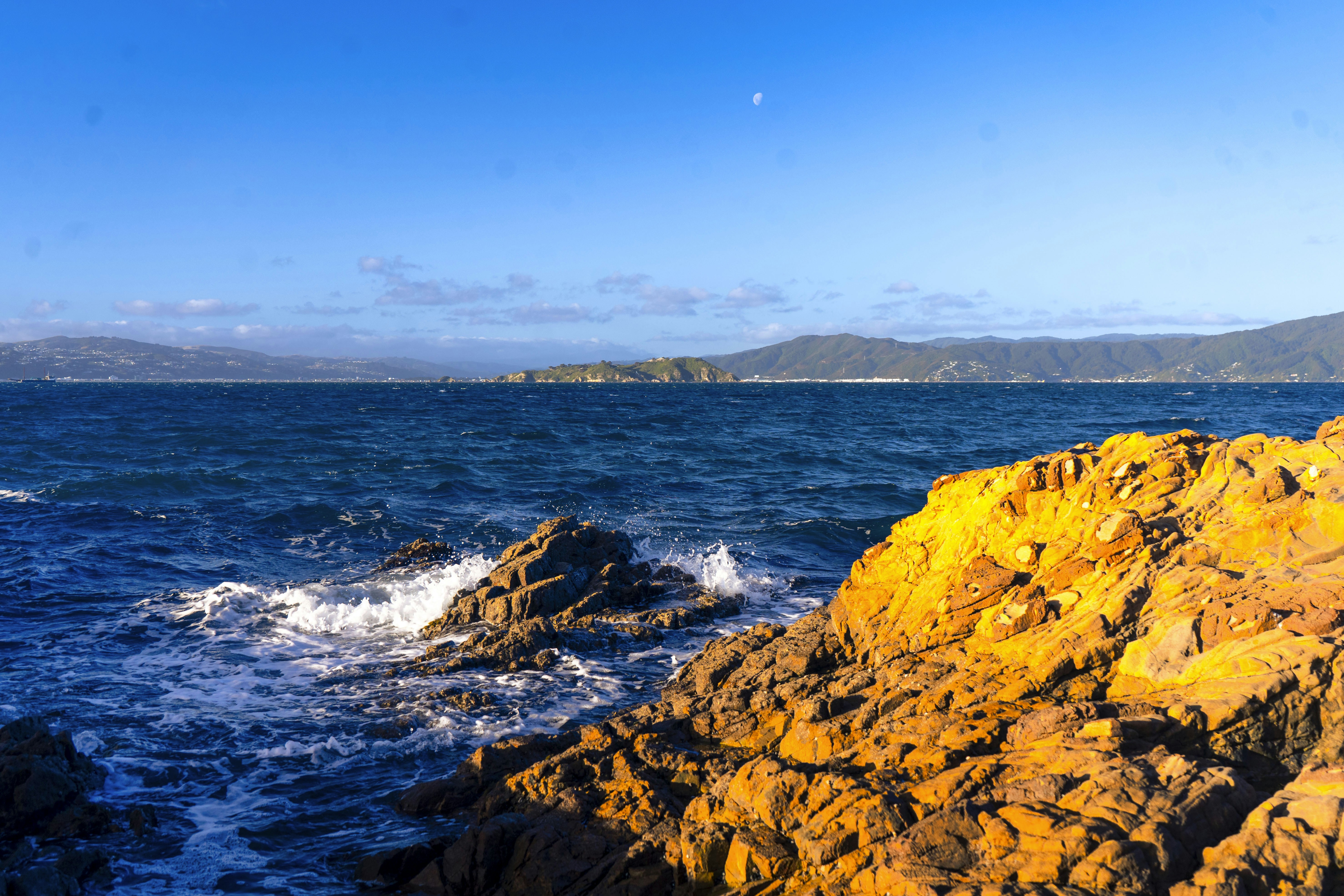 A man standing on top of a rock next to the ocean