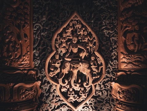 An intricately carved wall in a building