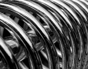 Black and white photograph of a bunch of metal bars