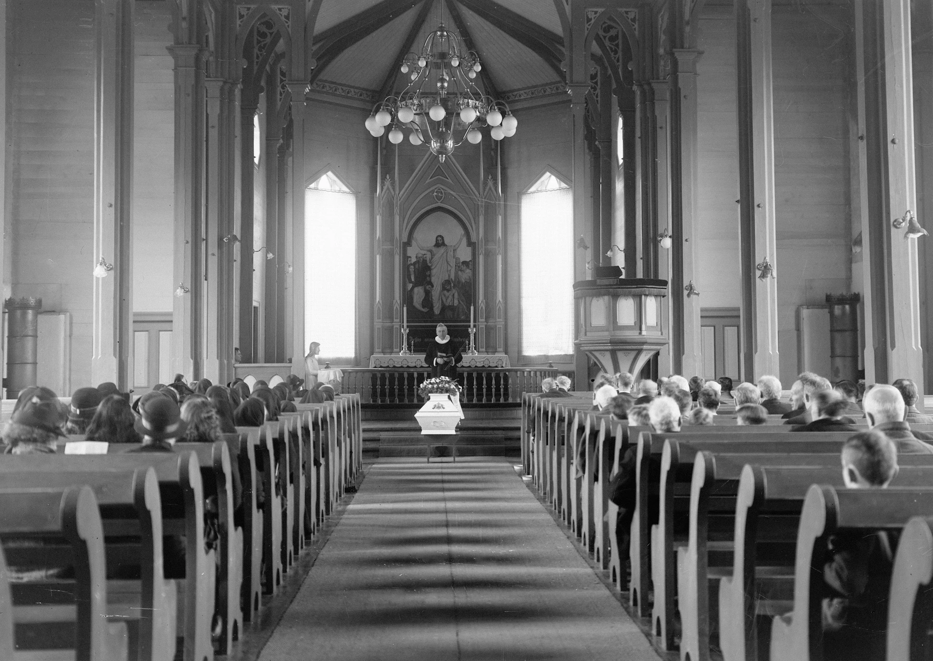 Interior of a church with pews and altar