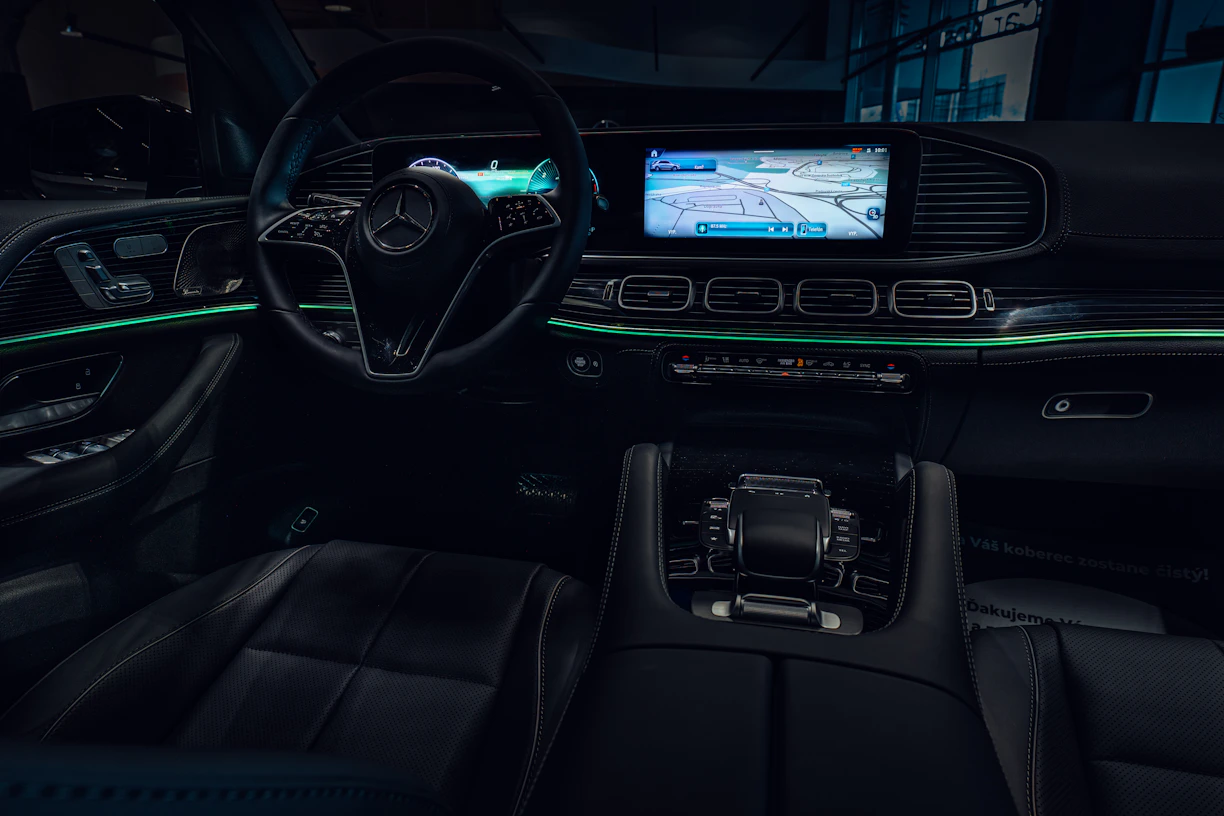 The interior of a car with a view of the dashboard