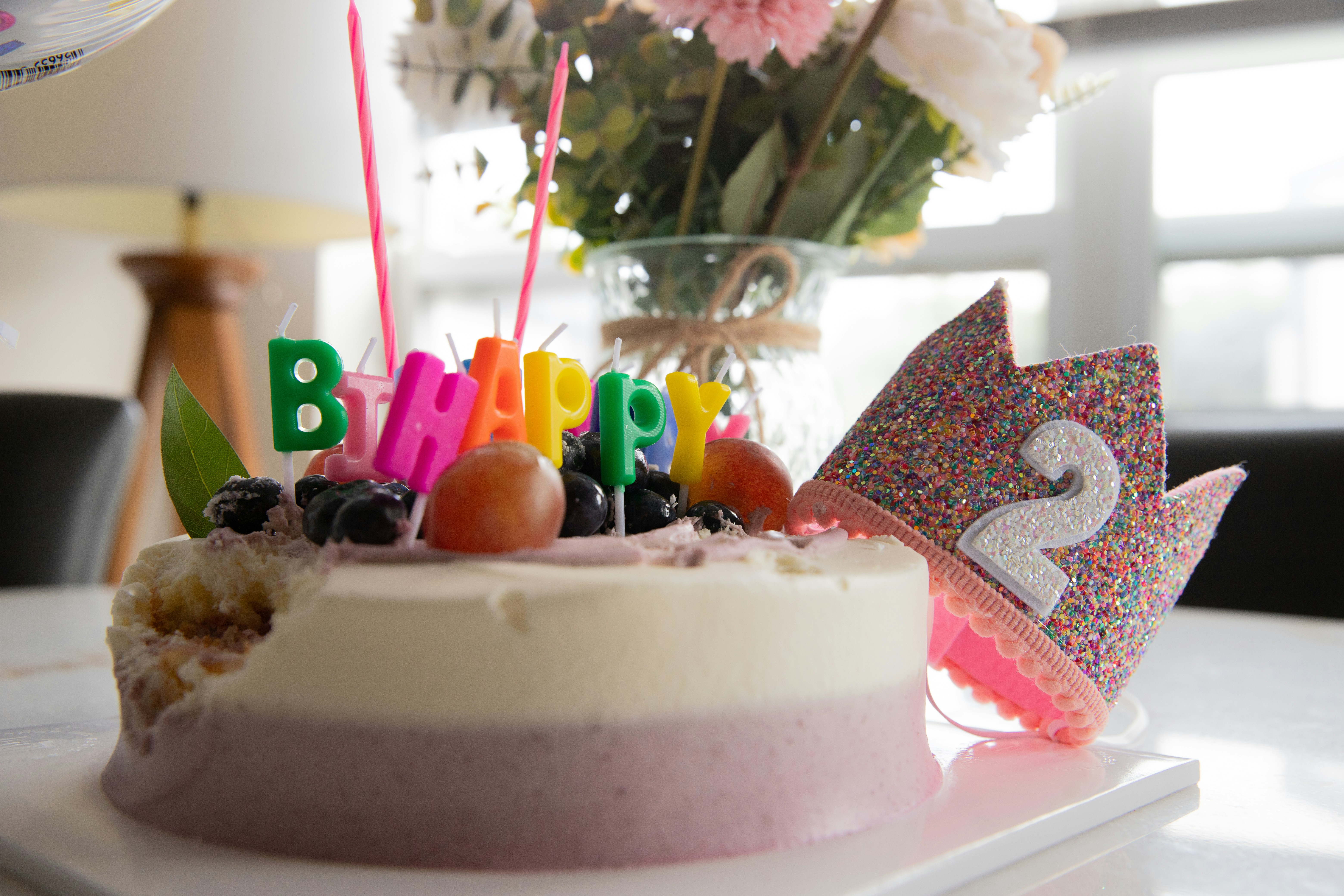 A birthday cake sitting on top of a table