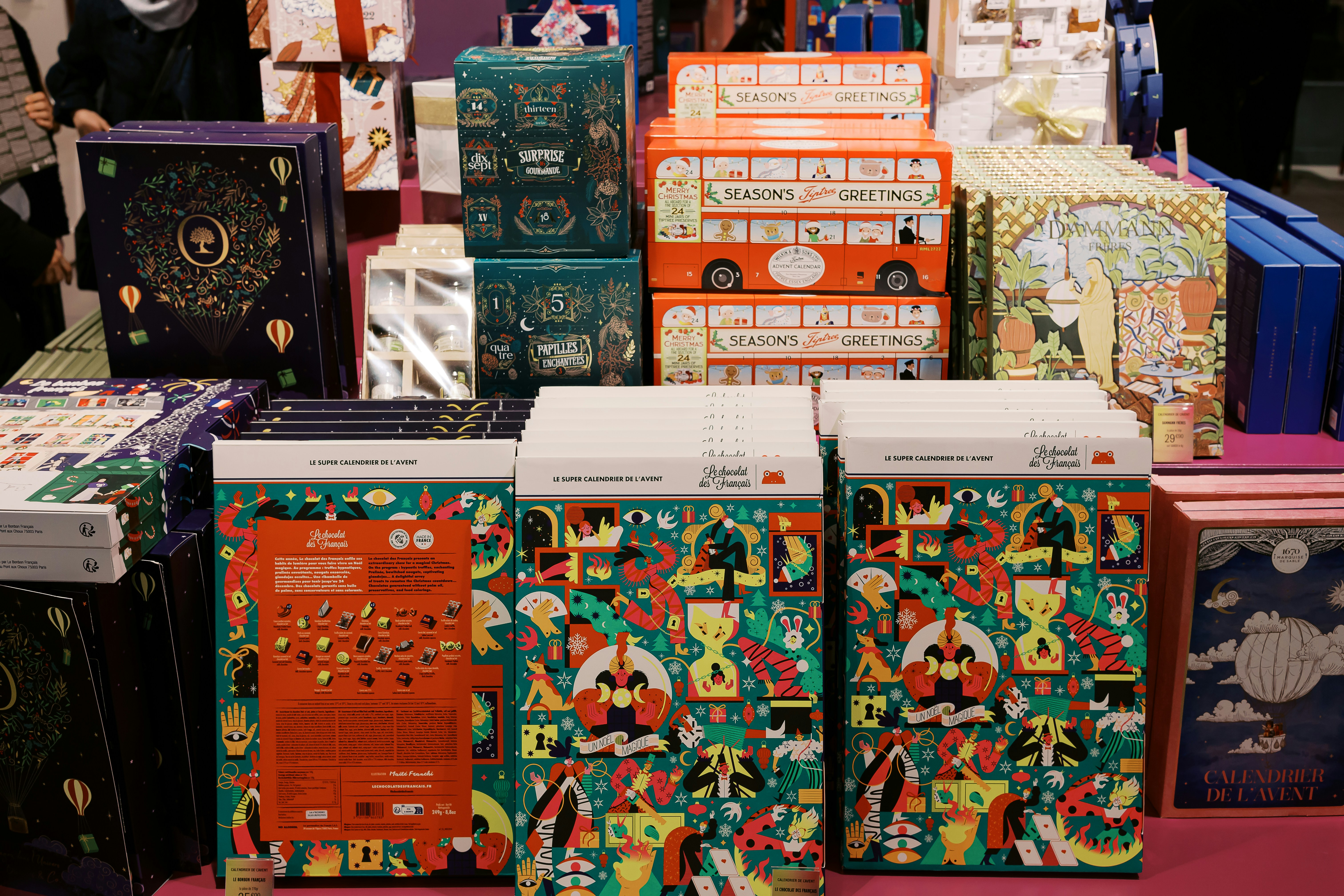 A bunch of boxes that are on a table