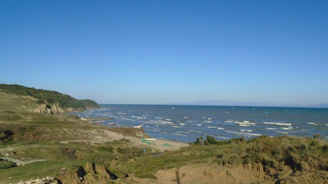 A view of a body of water from a hill