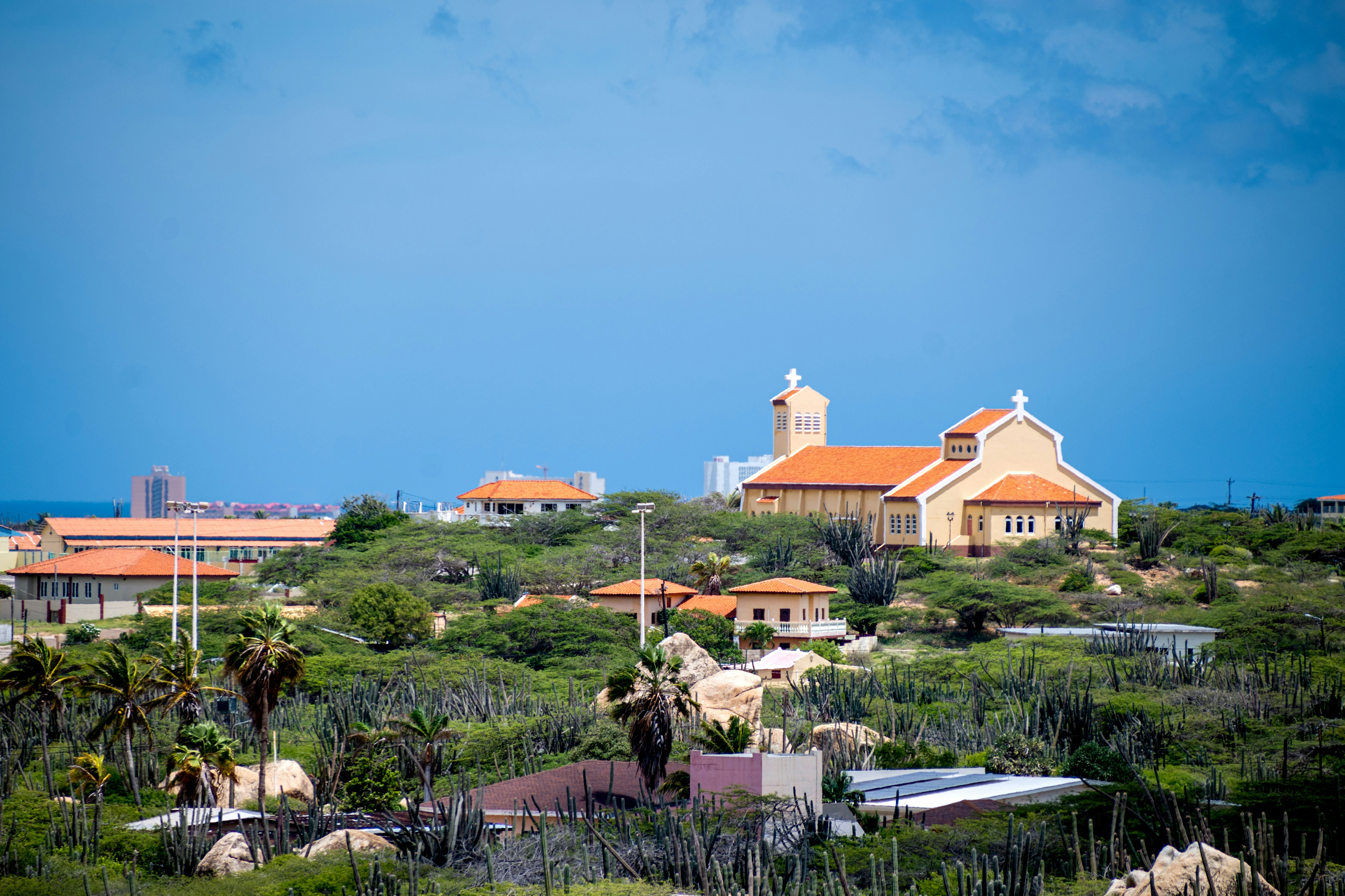 A view of some houses on a hill
