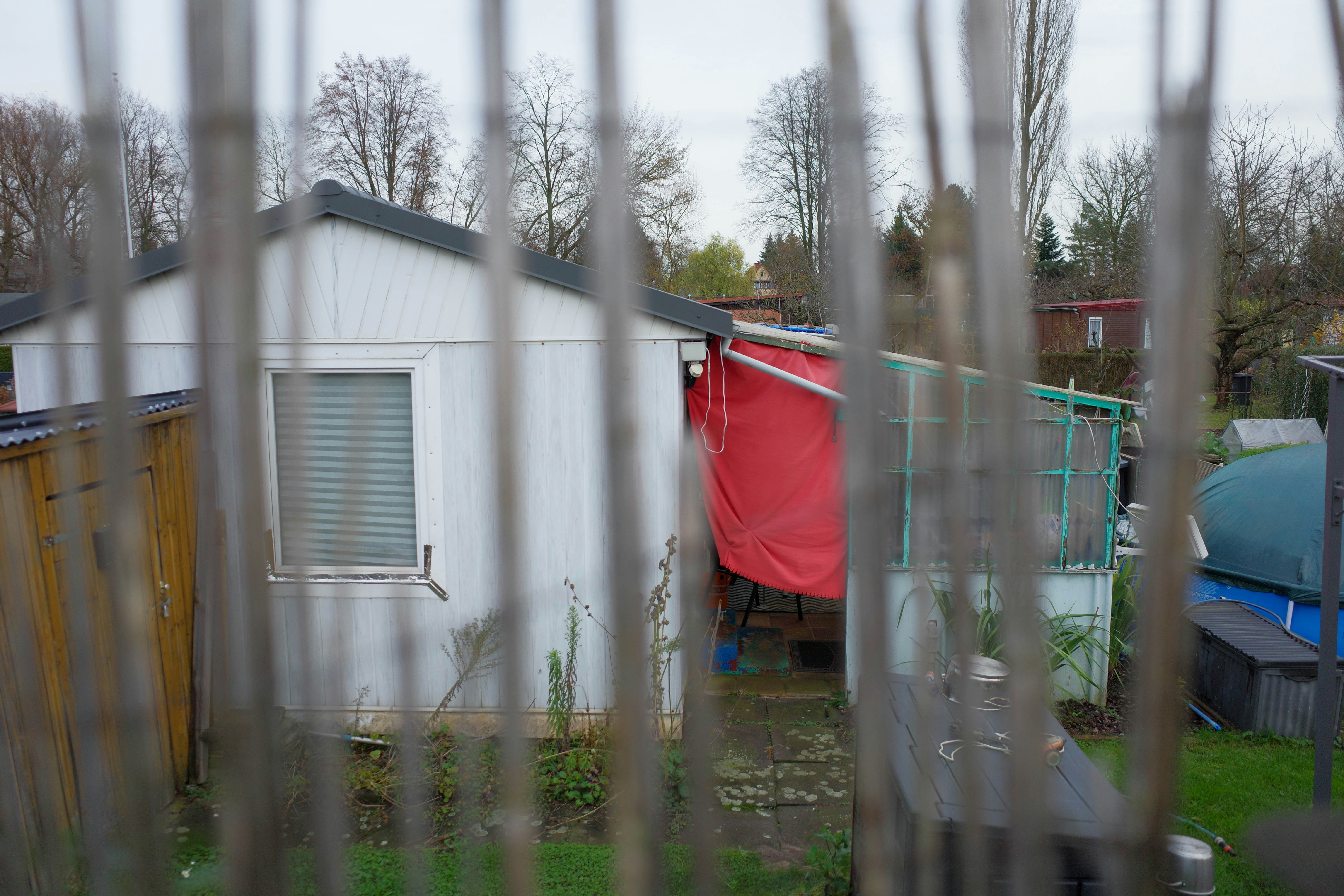 A view of a yard through a fence