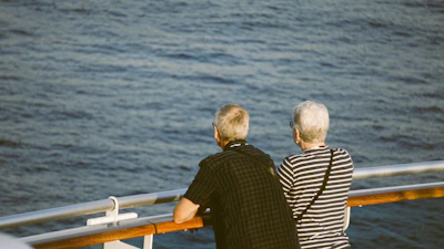 A couple of people that are on a boat
