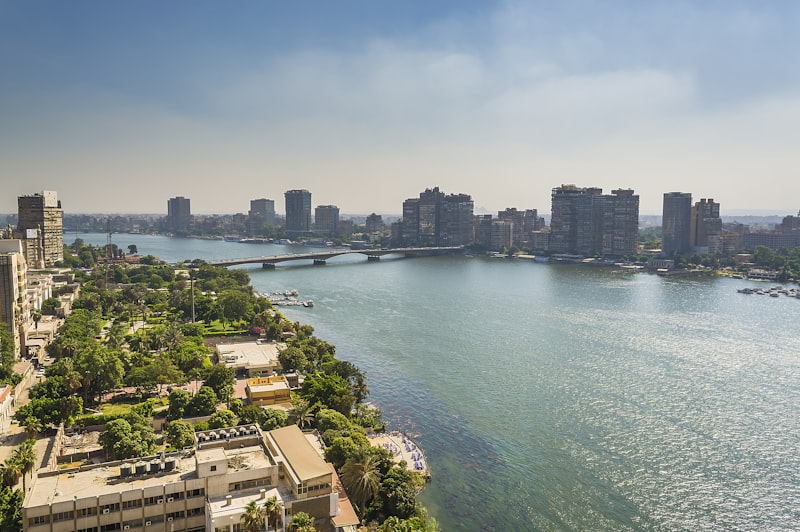 Aerial view of the Nile river in Cairo, Egypt