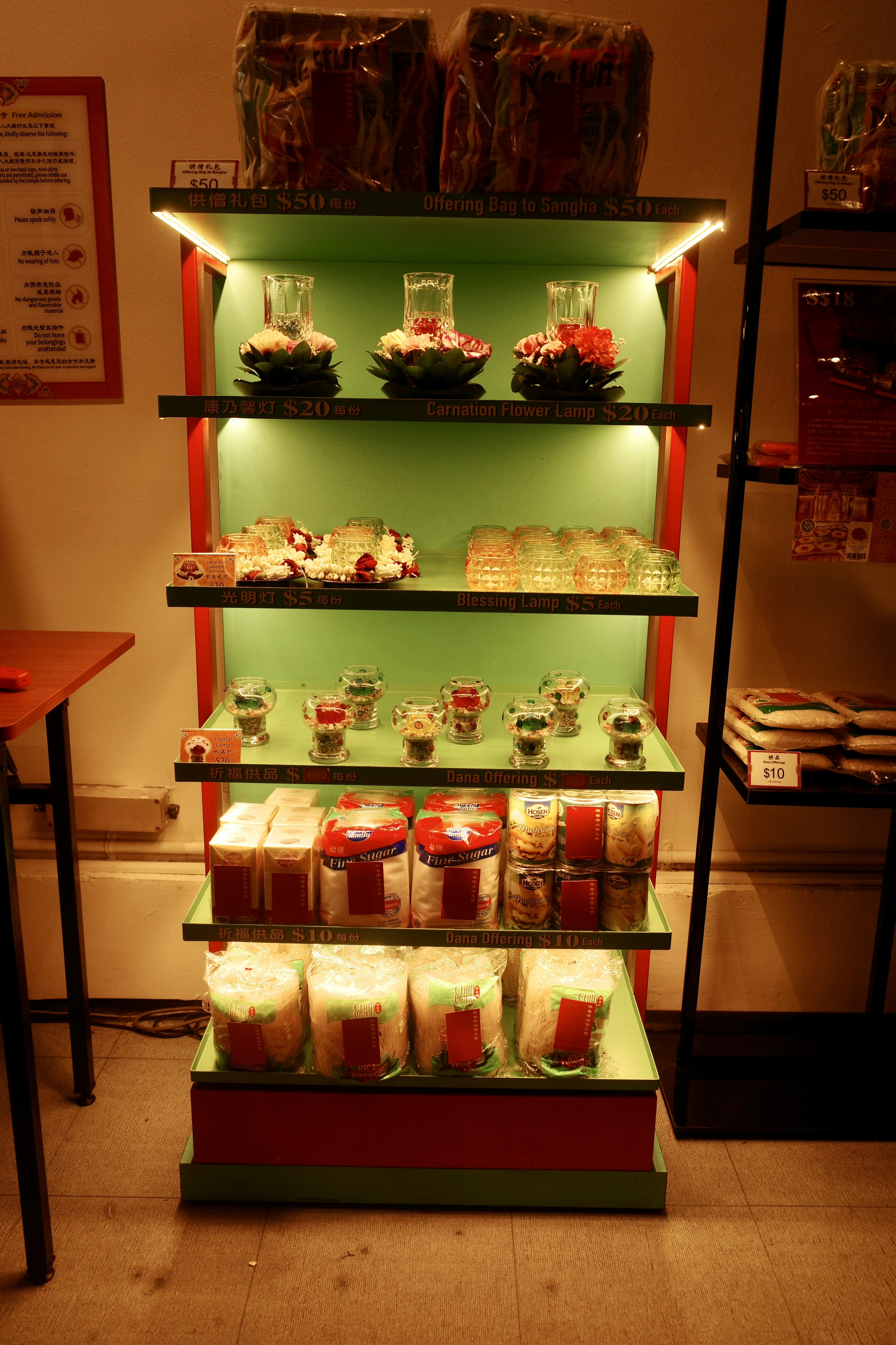 A display case filled with lots of food