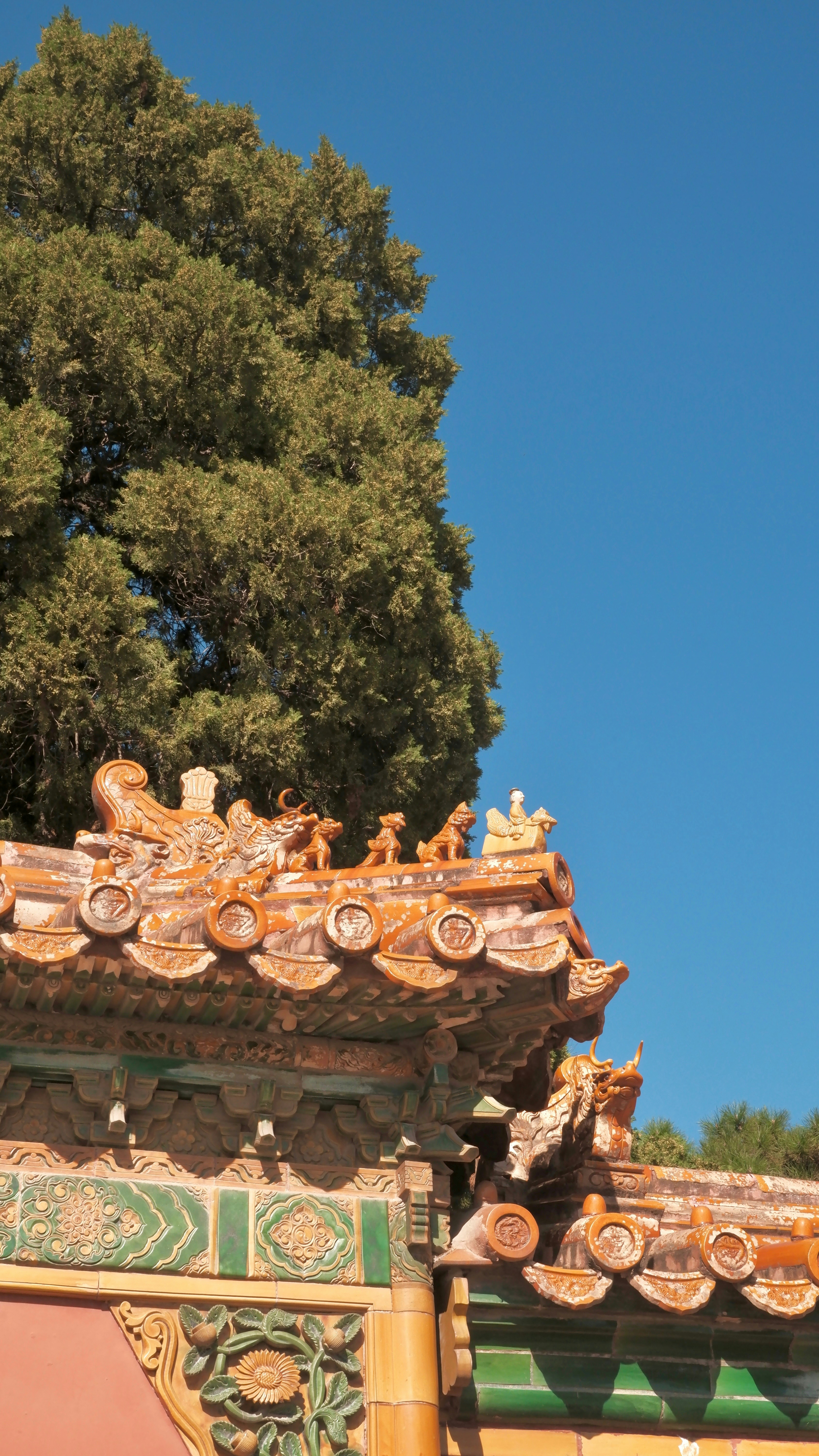 Un edificio con un albero sullo sfondo