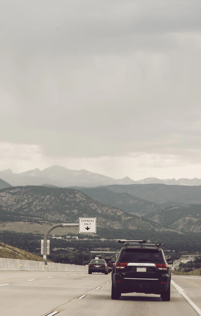 Car on a highway for round-trip travel