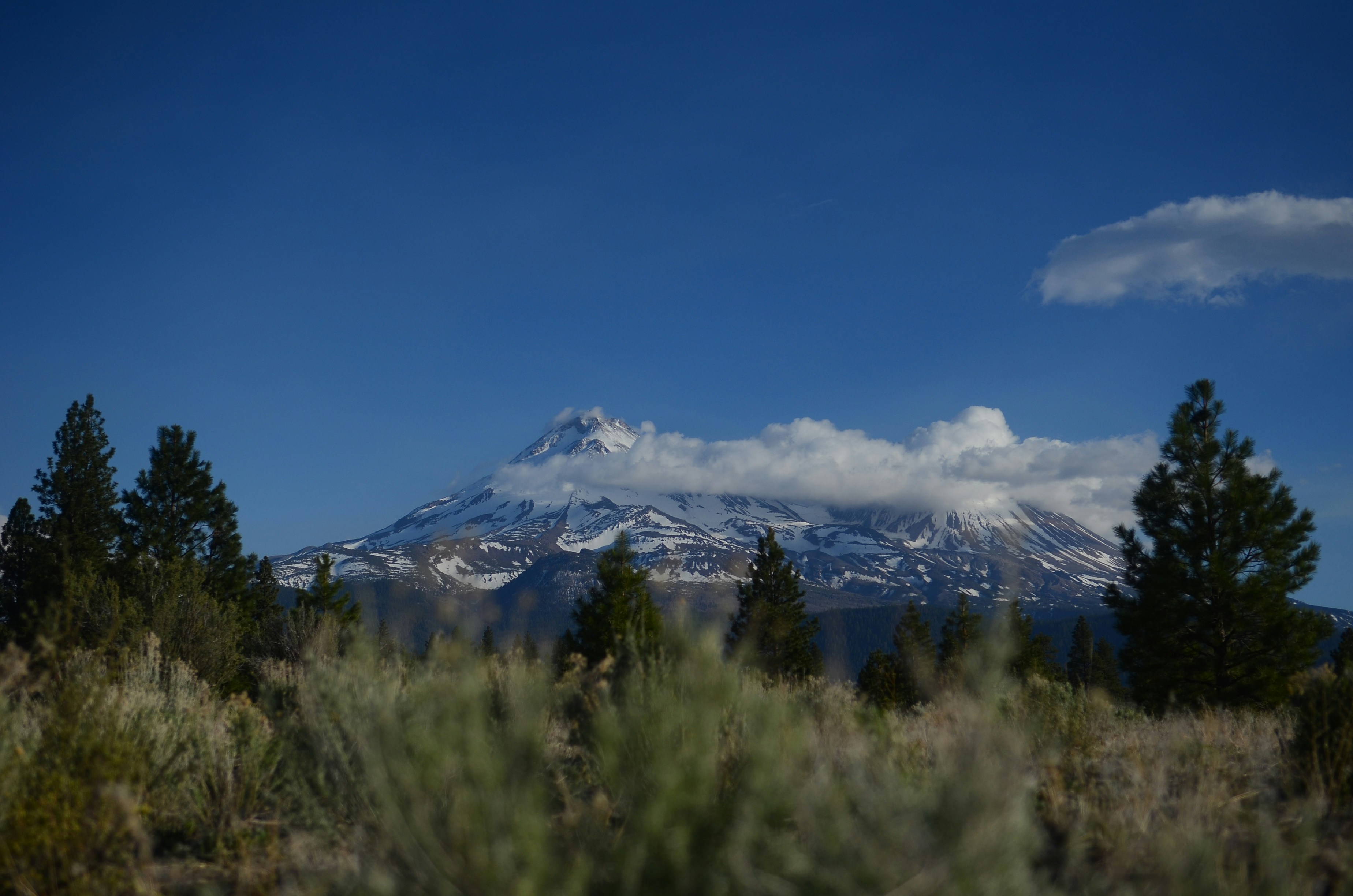A view of a mountain from a distance