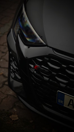 A close up of the front grille of a car