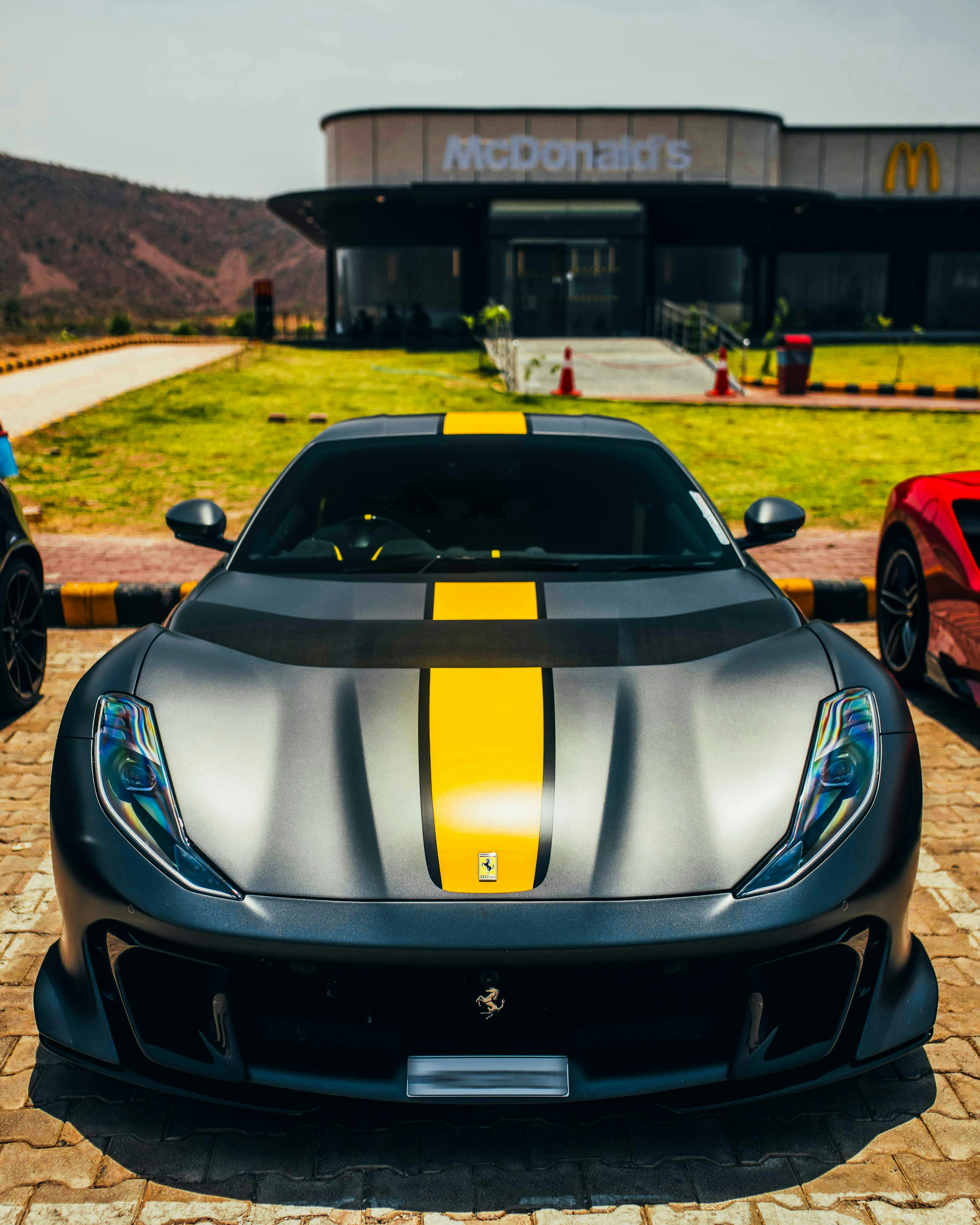 The V12 engine of the Ferrari 812 GTS.