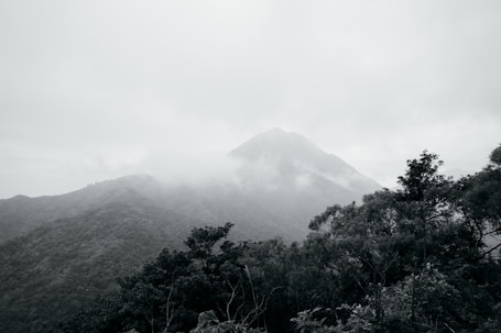 A black and white photo of a mountain