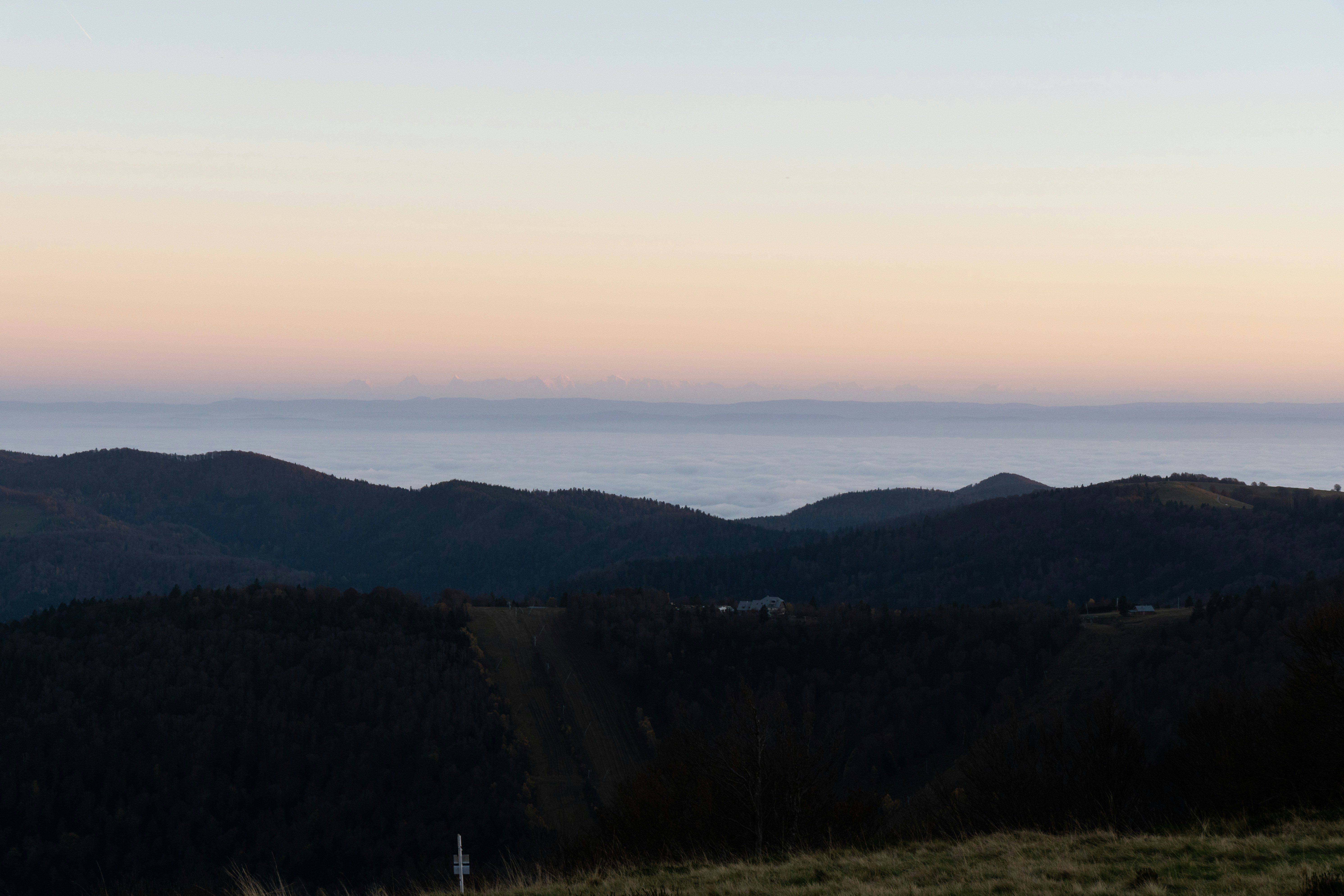 A person standing on top of a hill with a cell phone