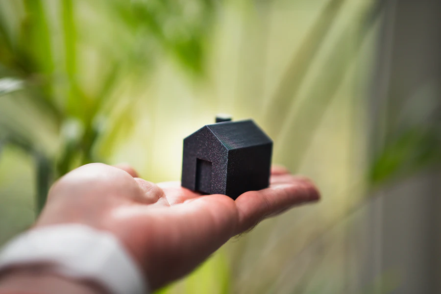Hand holding a small model house