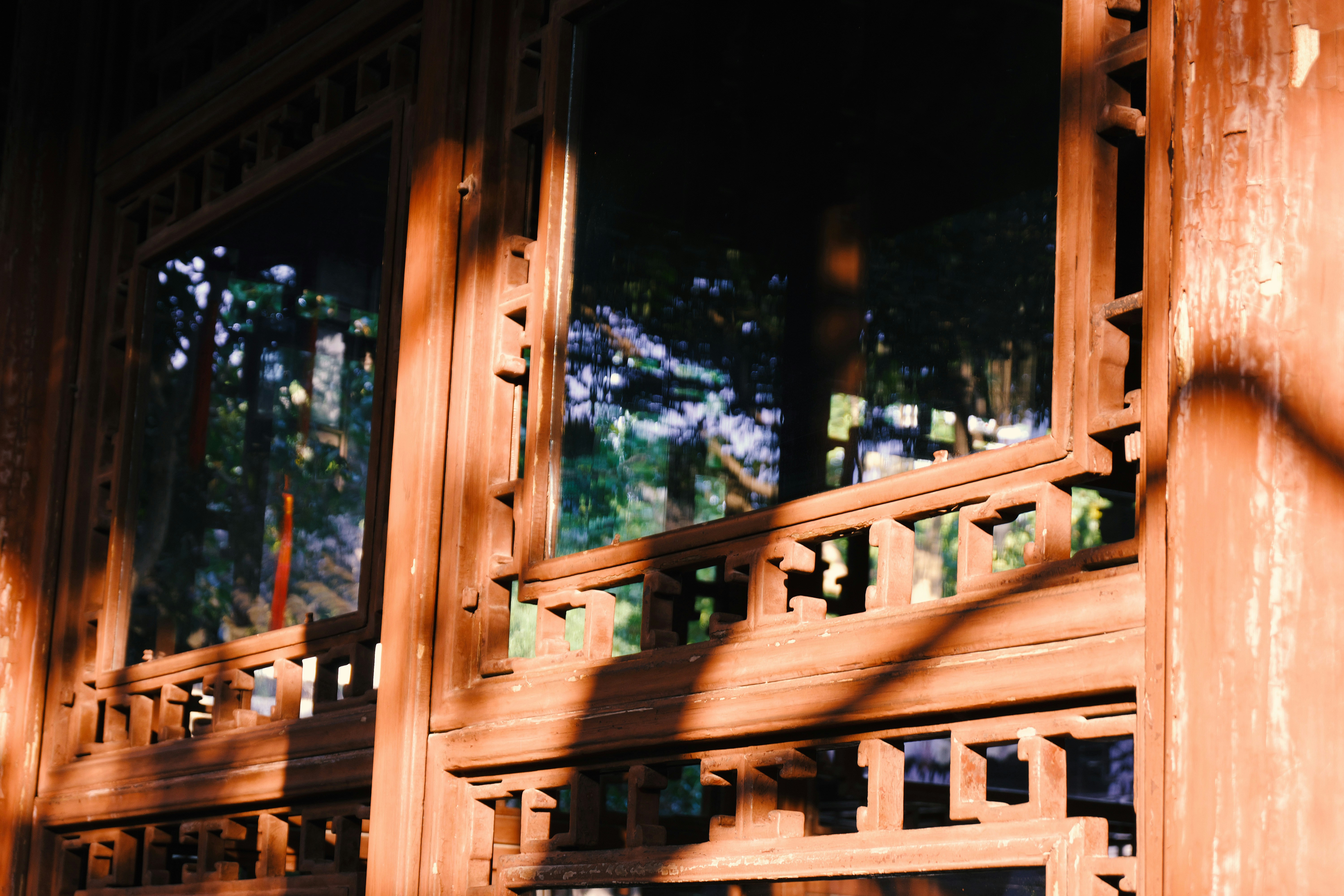 A close up of a wooden window frame
