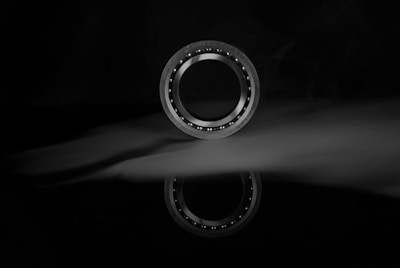 A black and white photo of a ball bearing