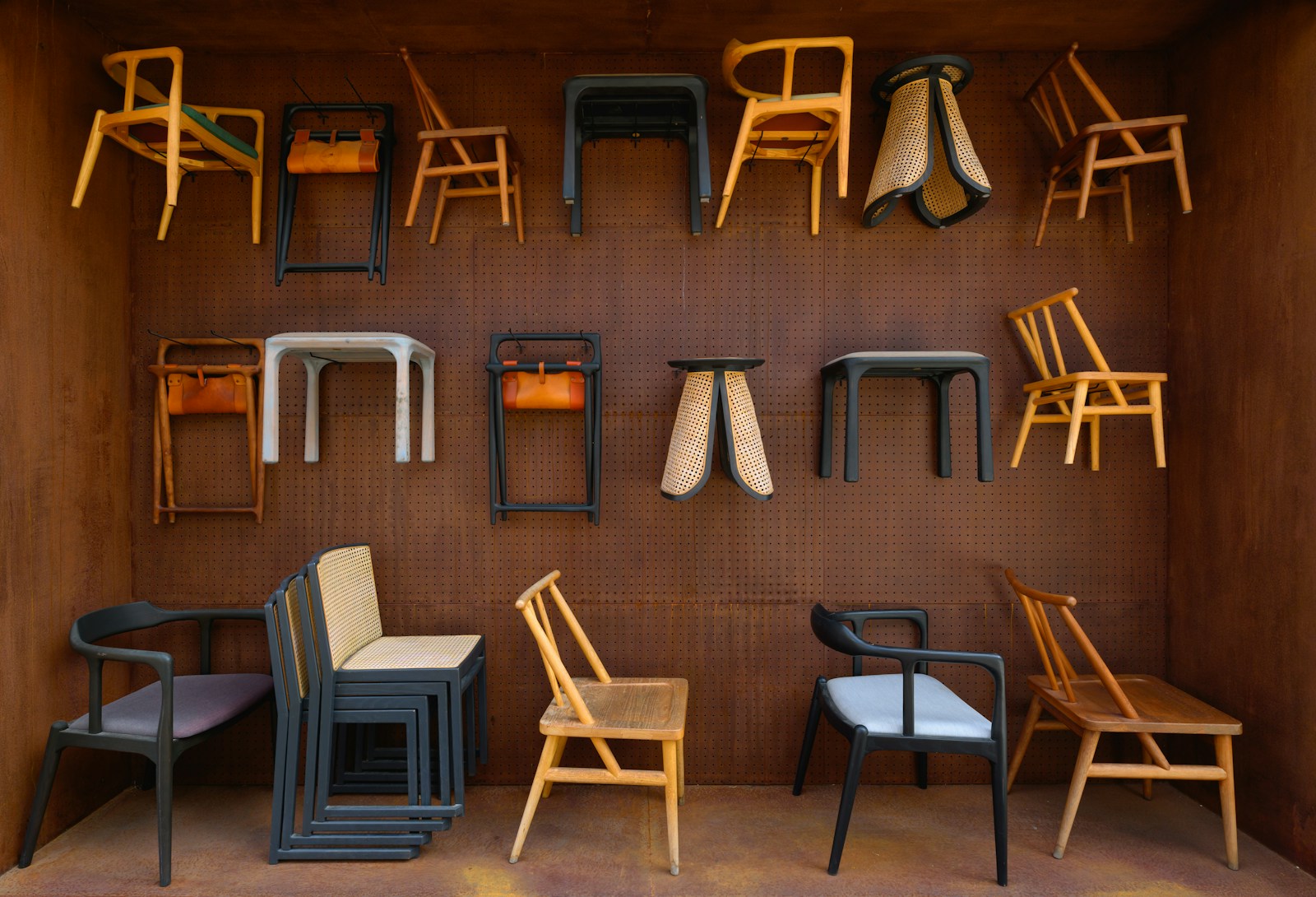 Room with different styles of chairs