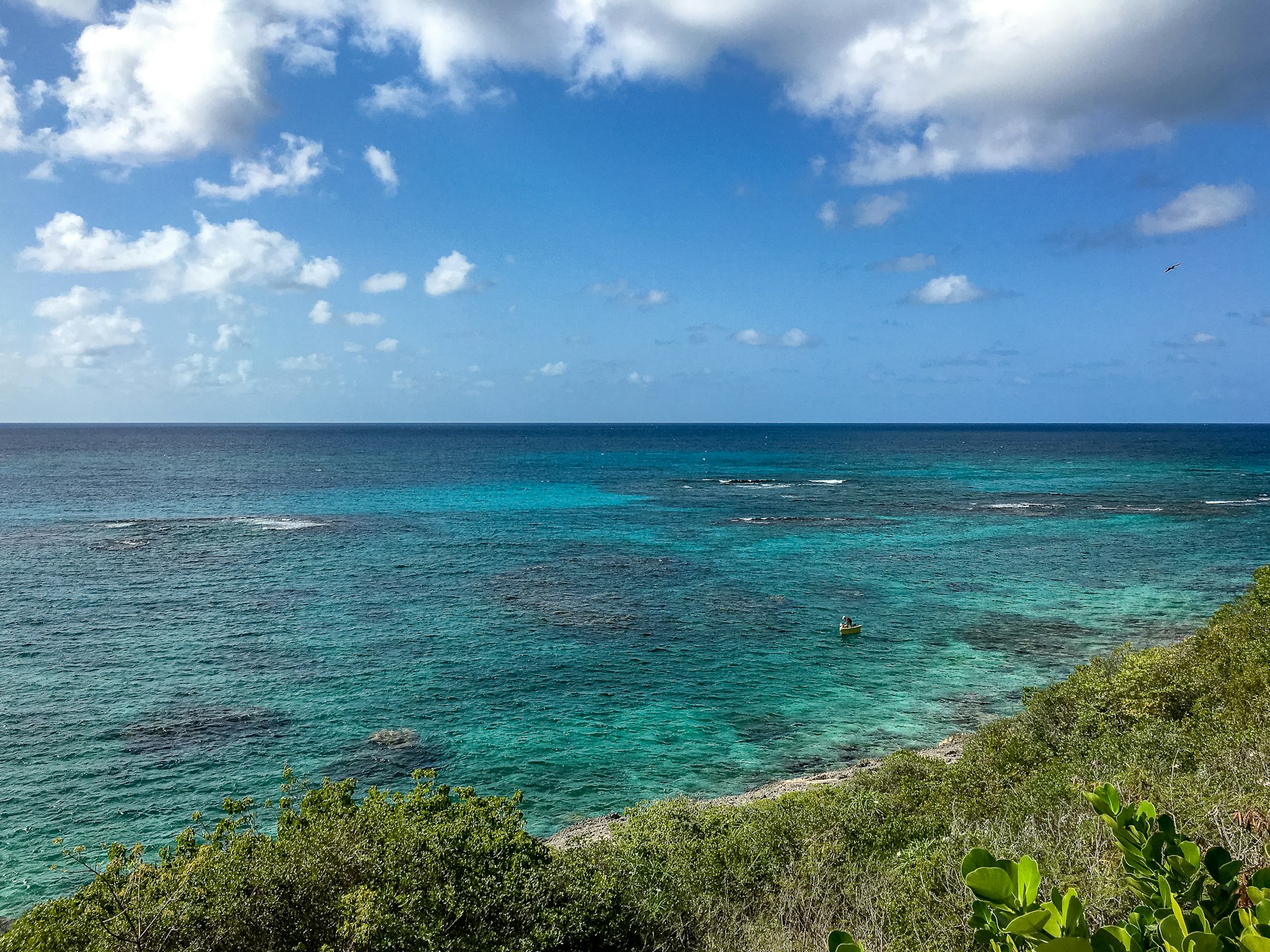 Panorama ensoleillé sur l océan bleu depuis le sommet d une colline verdoyante