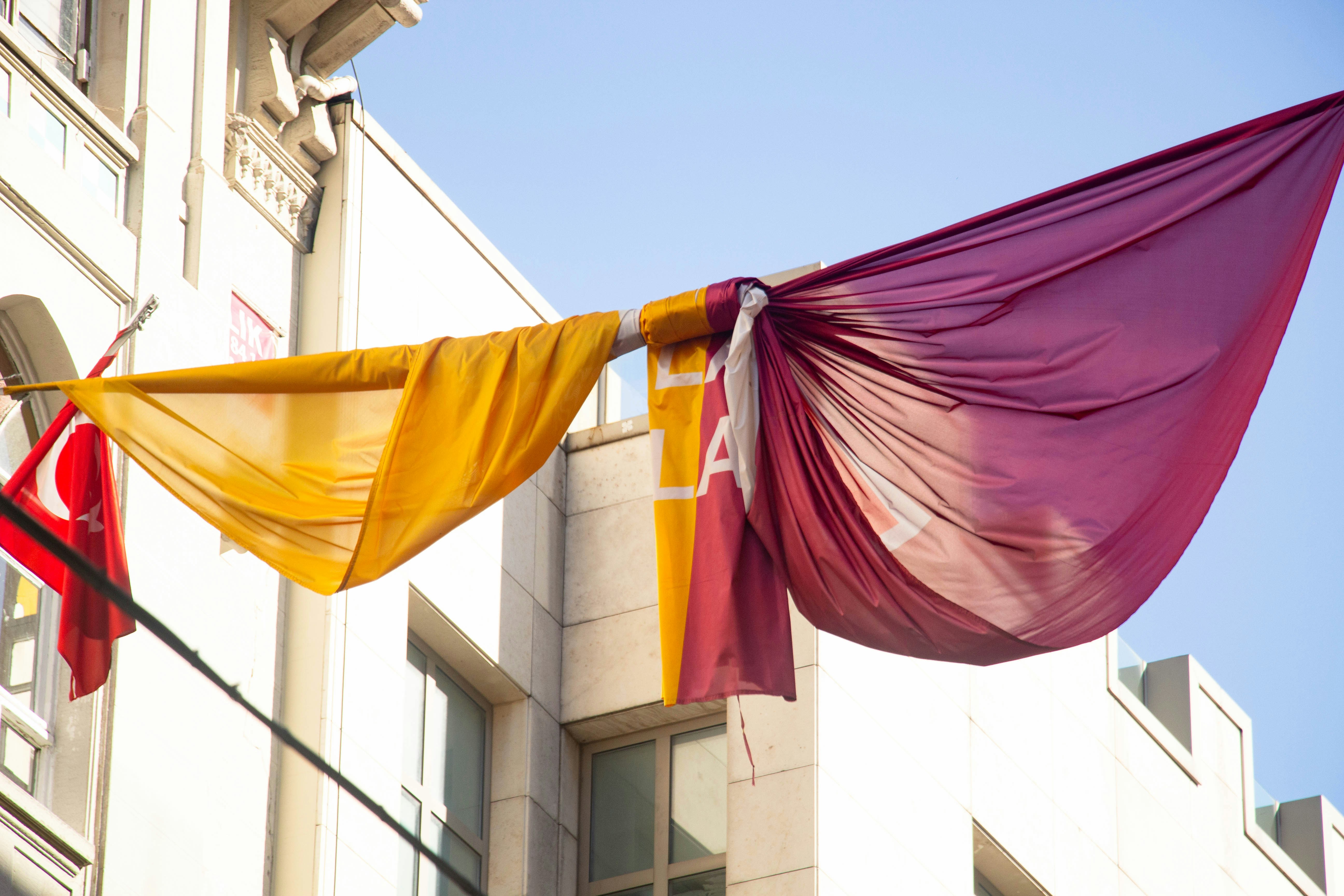 Un paio di bandiere che sono su un'asta