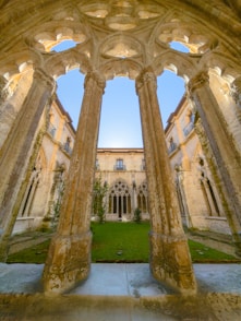 A view of a building through an archway
