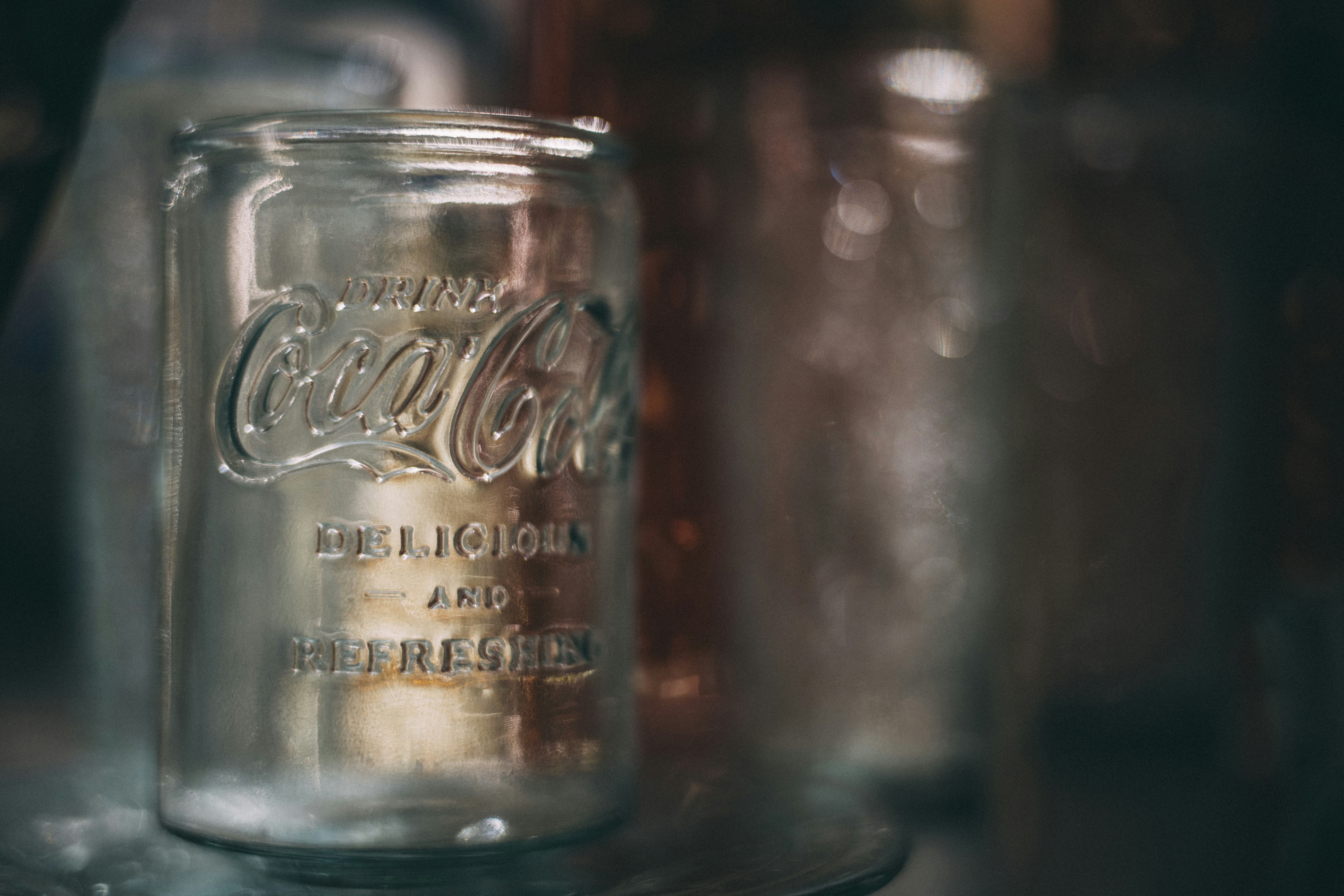 A close up of a glass jar on a table
