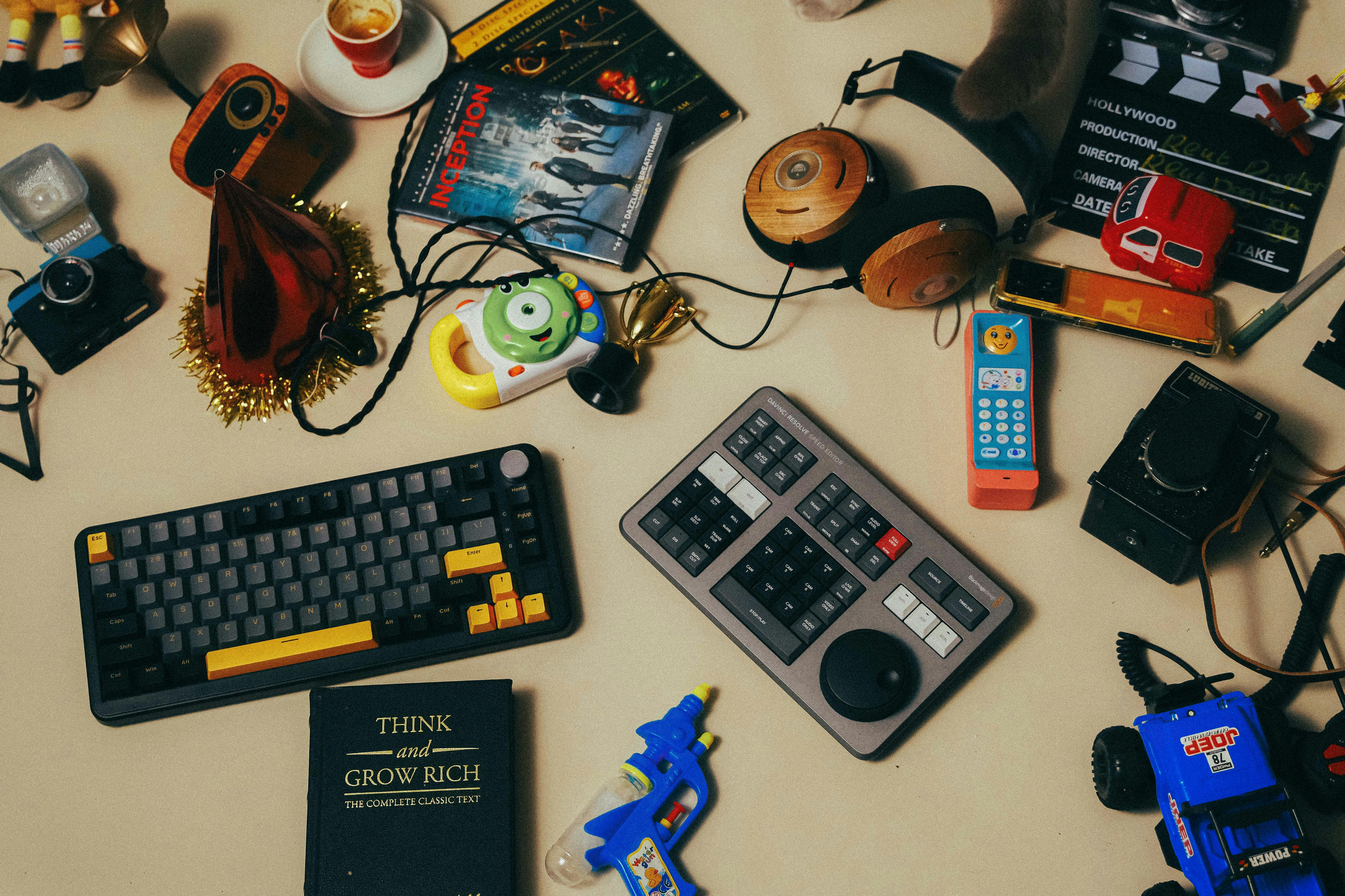 A table topped with lots of assorted items